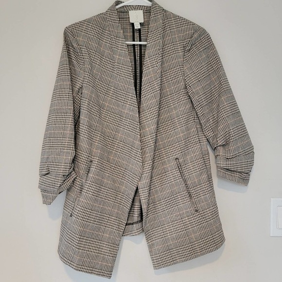JOIE Plaid Grey Metallic Open Front Blazer - Size XS - Picture 3 of 9